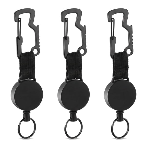 Retractable Keychain Heavy Duty – 3 Pack Key Holder with Belt Clip and Multitool Carabiner, Badge Reel Lanyard for Keys