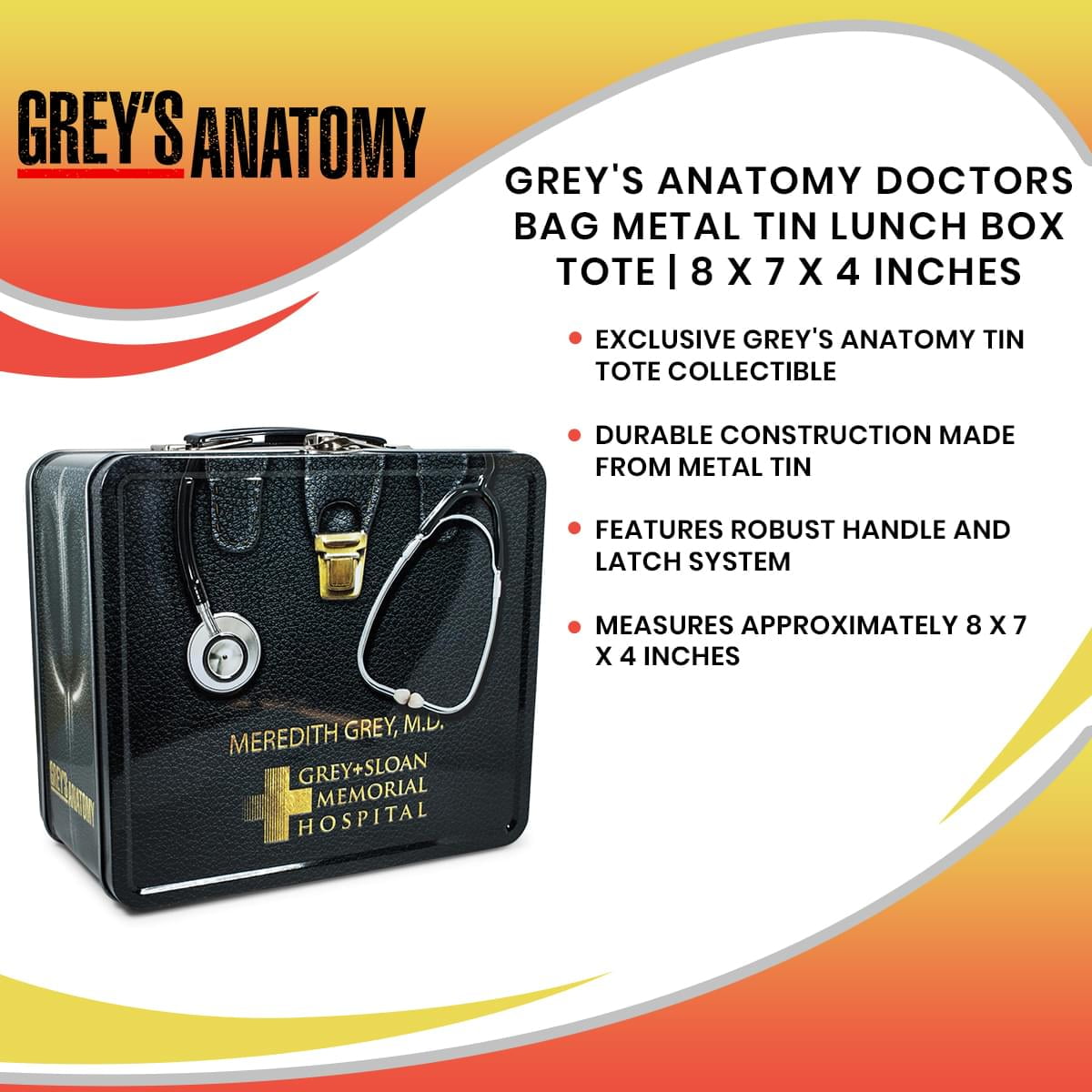 Toynk Grey's Anatomy Cast Metal Tin Lunch Box Tote | 8 x 7 x 4 Inches