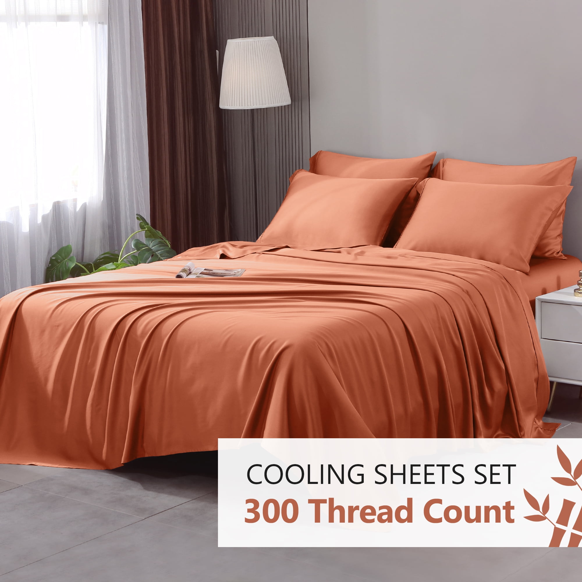 L Linen World 100% Viscose from Bamboo Sheets Set Full Size,Bamboo Cooling Bed Sheet 4 Pieces Deep Pocket Sheet,Silky Soft,Breathable(Caramel,Full)