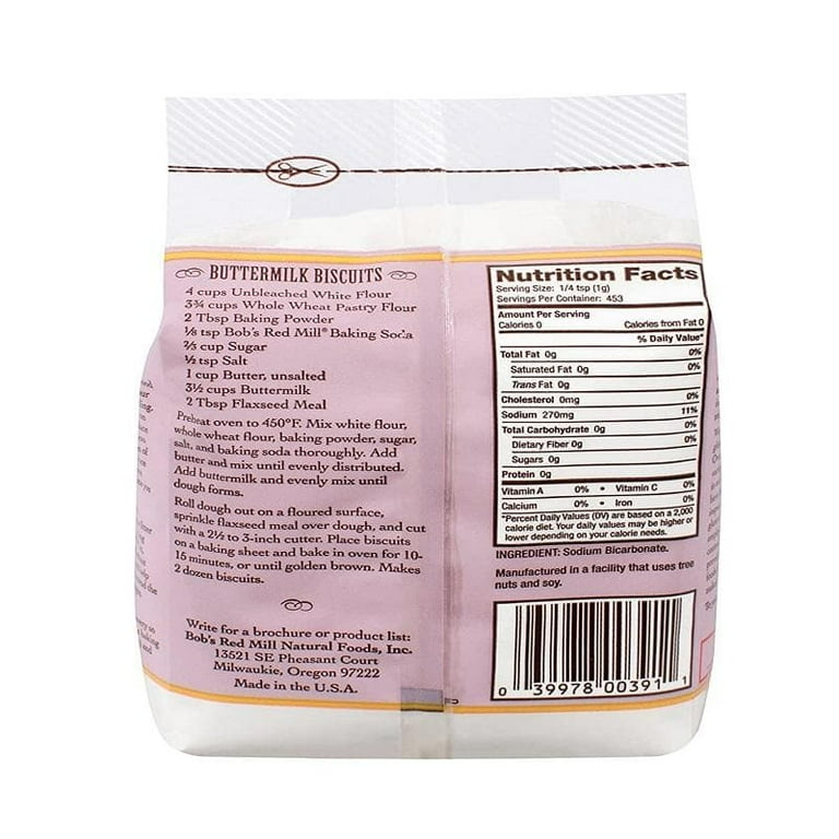 Bob's Red Mill, Double Acting Baking Soda, Shelf Stable 14 oz Plastic Bag