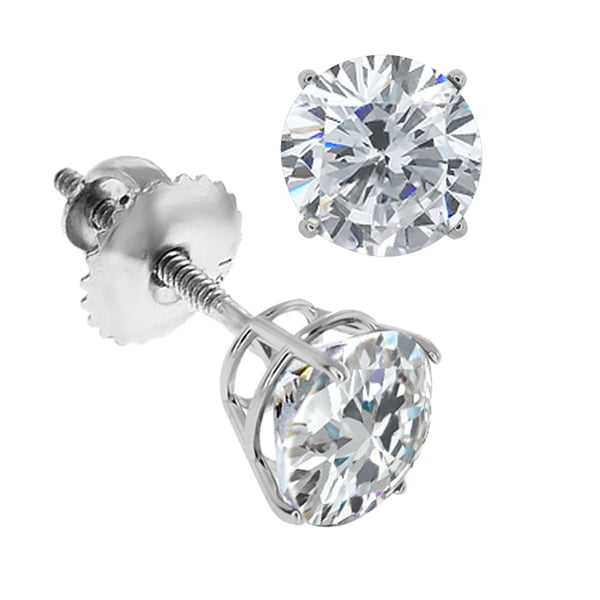 1.50 CARAT 14K SOLID YELLOW GOLD WHITE SAPPHIRE ROUND CUT STUD EARRINGS 
