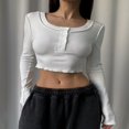 thumbnail image 2 of MesaSe Women Basic Crop Tops Solid Color 1/2 Button Long Sleeve Henry Shirt, 2 of 9