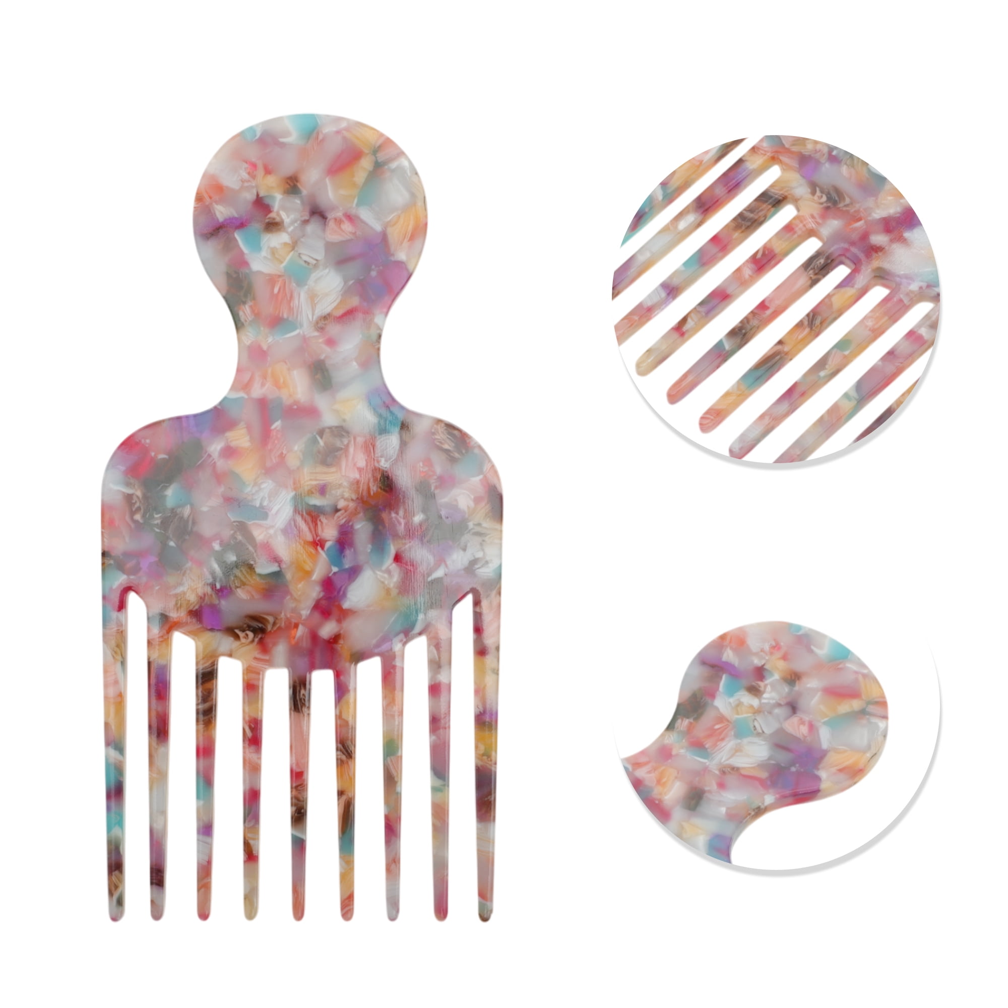 Unique Bargains 1 Pc Round Handle Marble Hair Insert Comb for All Hair Types Multicolored