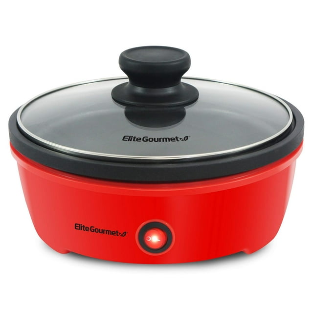 Sartén Eléctrica Antiadherente Elite Gourmet Rojo con Tapa de Vidrio Templado y Calentamiento Rápido