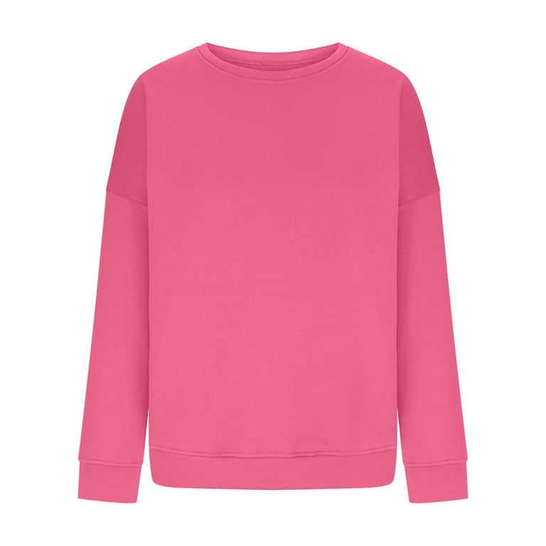 HUPOM Womens Sweat Shirts With No Hood Crew Neck Flap Cocktail & Party  Hoodie Blouse Dance Hot Pink S