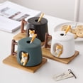thumbnail image 3 of Monstrate Perro de dibujos animados Taza de agua de cerámica Tazón de desayuno de avena Mango de madera Vaso lindo Café Té Taza de cerámica Juegos de servir café y té Espinilla, 3 of 6