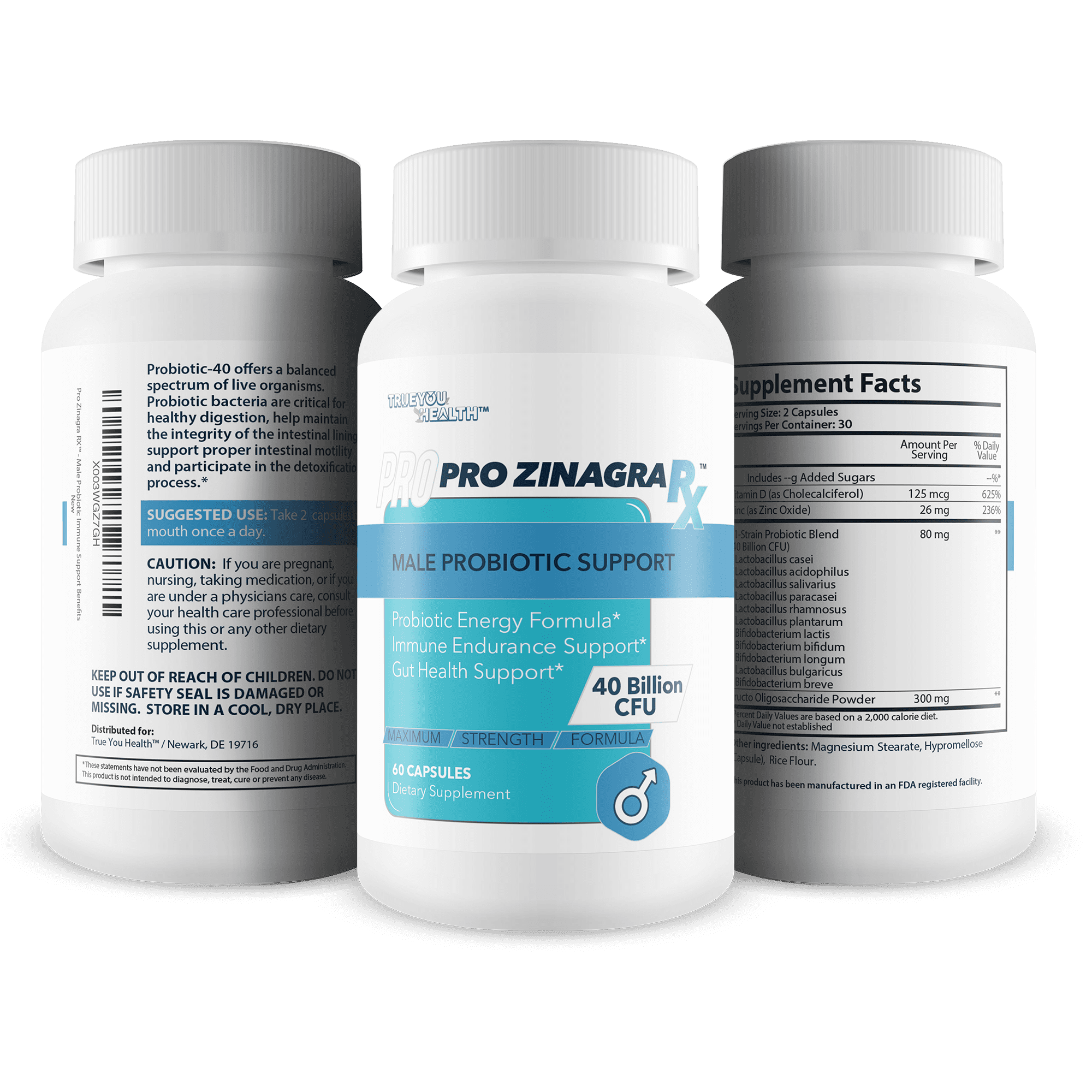 Pro Zinagra RX - Male Probiotic Support - Promote Increased Energy & Endurance - Support Gut & Male Health with Probiotics for Men - 40 Billion CFU Male Formula - Additional Immune Support Benefits