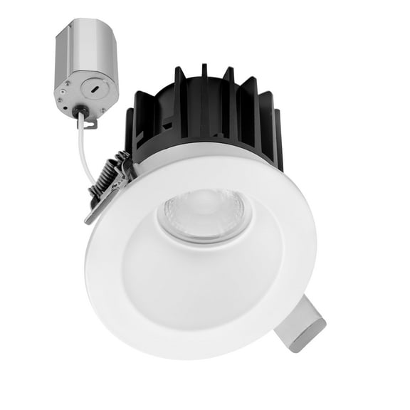 Maxxima 2 in. Slim Round Sloped Recessed Anti-Glare LED Downlight, White Trim, Canless IC Rated, 600 Lumens, 5 CCT 2700K-5000K