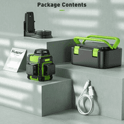 Huepar 3 x 360 Degree Green Beam Laser Level Outdoor 3D Self-Leveling Cross Line Laser Level Tool with Li-ion Battery and Hard Carry Case