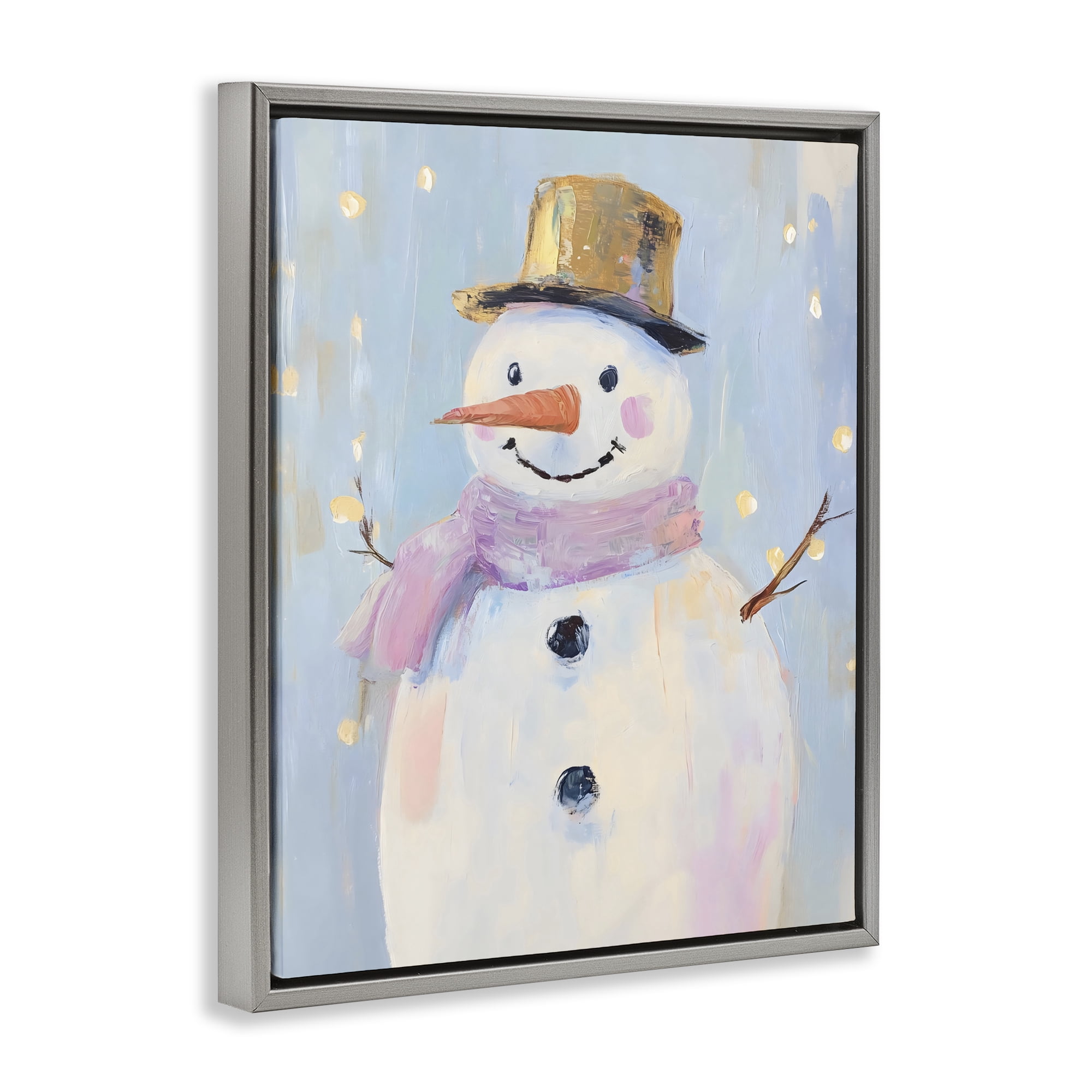 Stupell Industries Cheerful Pastel Snowman Gray Framed Floater Canvas Wall Art, design by The Prints Vibe