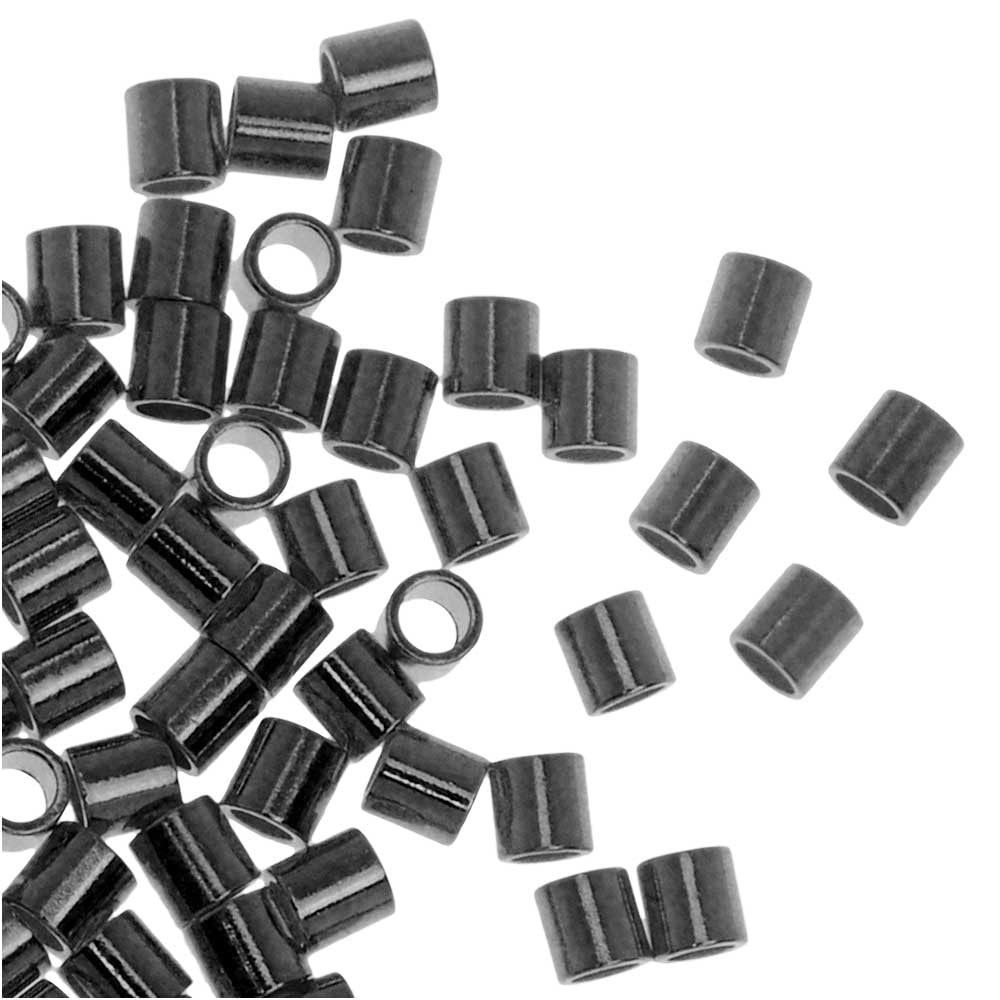 Crimp Beads, Tube 2x2mm, 100 Pieces, Gunmetal Plated