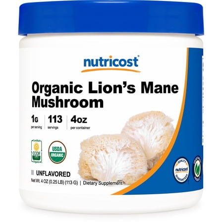 Nutricost Organic Lion's Mane Mushroom Powder (4oz) - Certified USDA Organic Supplement