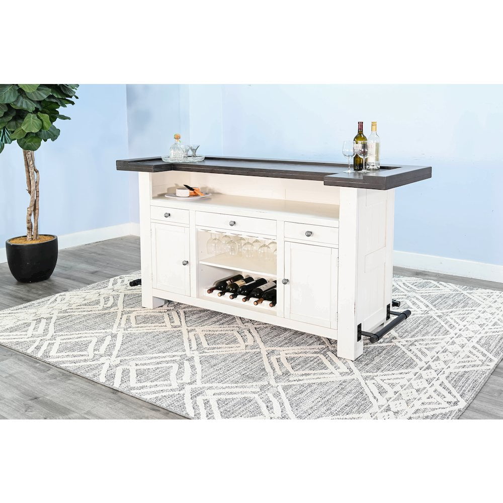 Sunny Designs Carriage House 78" Farmhouse Wood Bar Unit in Dark Brown/White