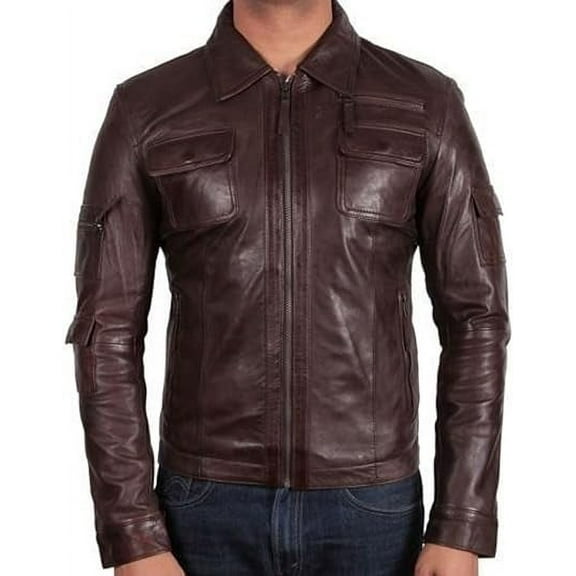 Men's Genuine Lambskin Leather Jacket Biker Soft Stylish Motorcycle Jacket MJF751