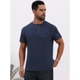 thumbnail image 4 of DARING DIVA Men's Henley Crew Neck Short Sleeve Button Down T-Shirt L Navy Blue, 4 of 7