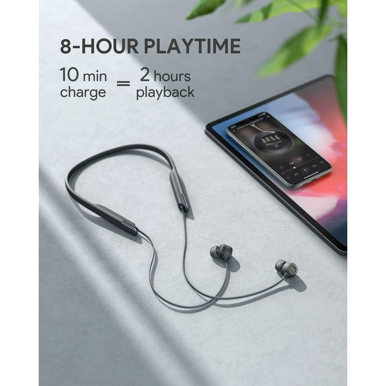 Aukey Key Series Wireless Headphones Bluetooth 5.0 Earbuds Active Noise Cancellation Neckband Earphones with Dual Drivers HiFi Stereo IPX6