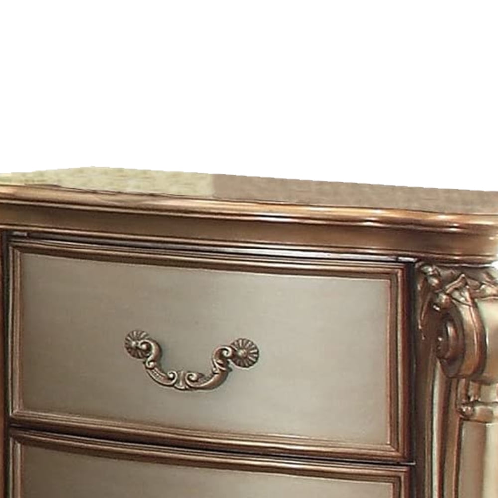 Acme Three Drawer Nightstand With One Hidden Top Drawer And Scalloped Feet White