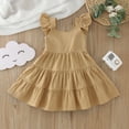 thumbnail image 2 of Coerni Toddler Baby Girls Flutter Sleeve Dress Casual Tiered Dresses Ruffle Solid Color Swing Dress Party Summer Princess Dress, 2 of 7