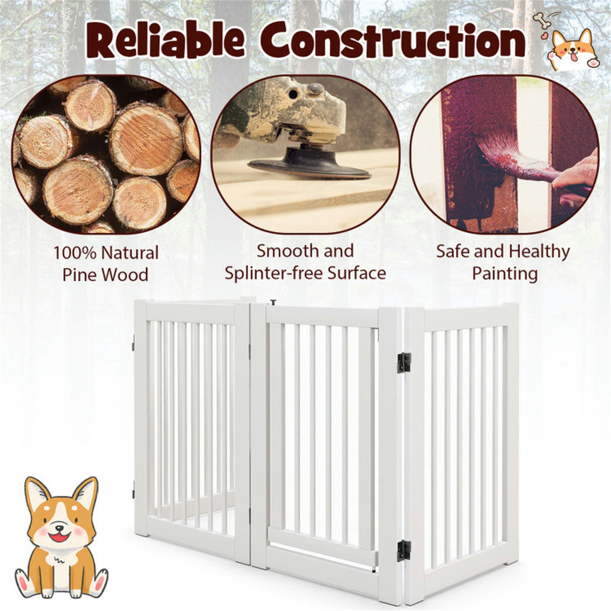 Pefilos 30" Tall 4-Panel Freestanding Pet Gate for Stairs, Folding Wood Dog Fence, White Pefilos 30" Tall 4-Panel Freestanding Pet Gate for Stairs, Folding Wood Dog Fence, White