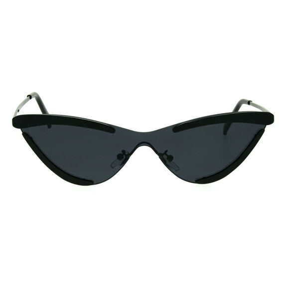 Womens Futuristic Disco funk Cat Eye Exposed Lens Sunglasses All Black