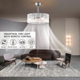 thumbnail image 4 of 18 inch Modern Industrial Bladeless 3 Wind Speed 3 Blades Down Rod Ceiling Fan with Caged Mesh Shade, Chandelier Ceiling Fan with Light and Remote Control Silver, 4 of 9