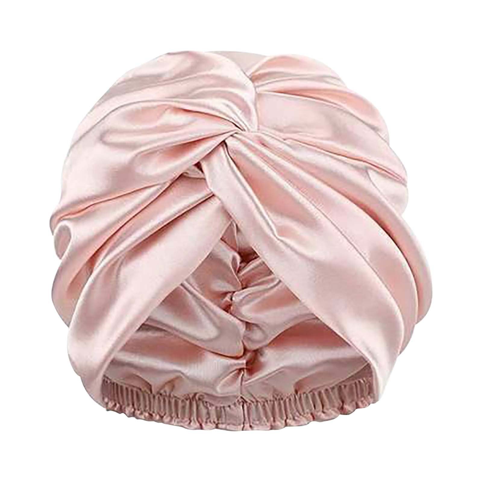 AWAYTR Bonnet De Nuit En Satin à 2 Couches Pour Femme Avec Bandeau à Nouer Et 3 Chouchous (réversible, Bleu Marine/bleu