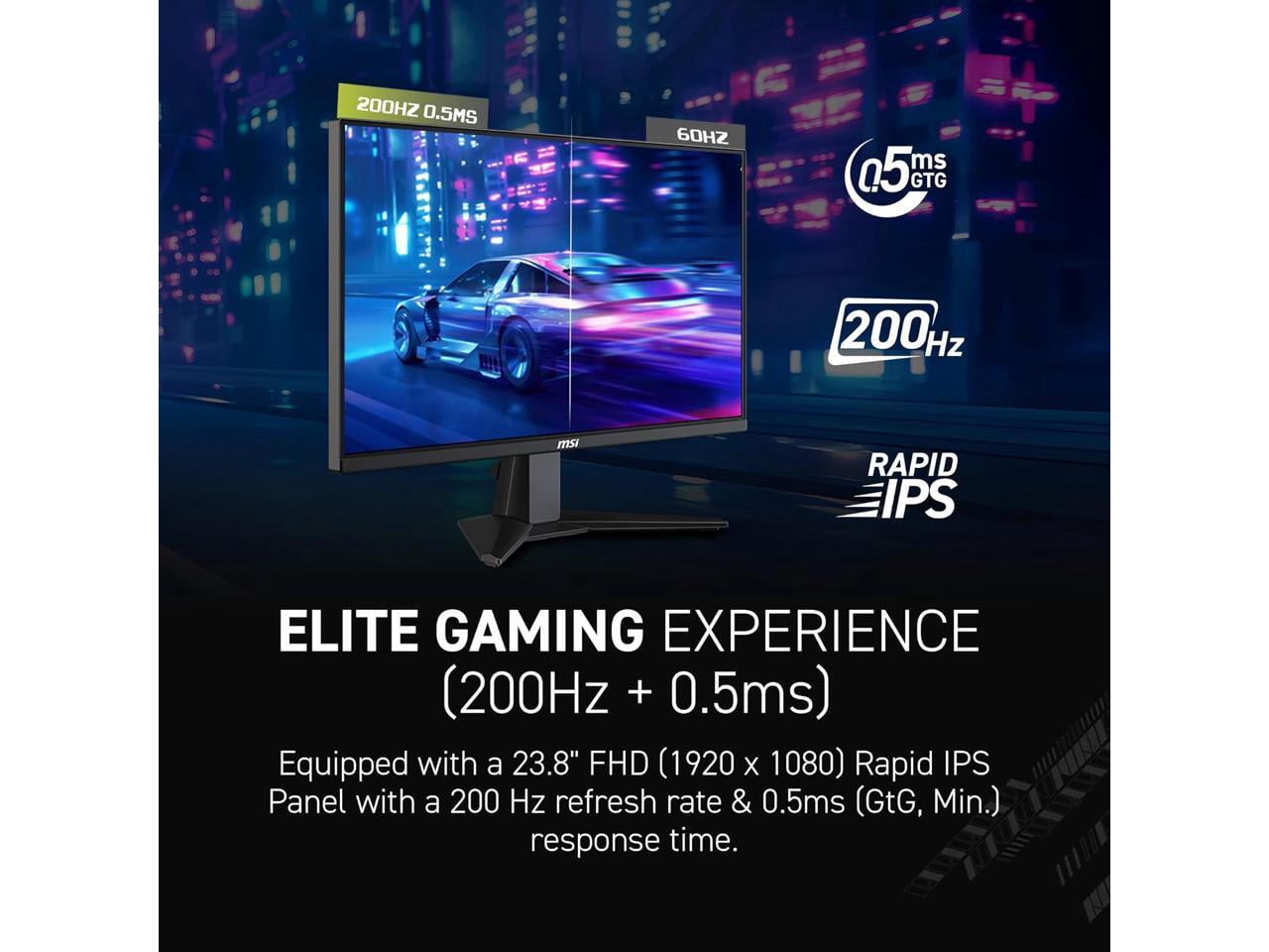 MSI MAG MAG 242F 24" Class Full HD Gaming LCD Monitor - 16:9 - Metallic Black - 23.8" Viewable - Rapid IPS - 1920 x 1080 - 1.07 Billion Colors - FreeSync Premium - 300 Nit - 0.50 ms - 200 Hz Refres...