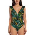 thumbnail image 2 of Yiaed Jungle Leopard Yellow Print Women's Ruffled One Piece Swimsuit V Neck Swimwear Slimming Monokini for Woman-X-Large, 2 of 8