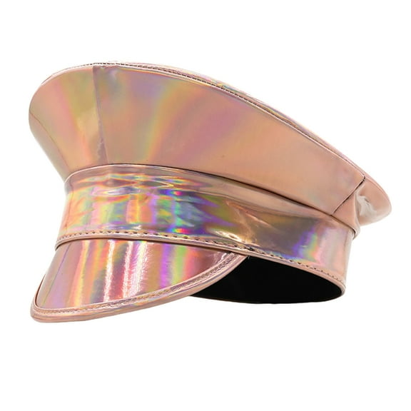 PU Captain Hat Women Glossy Flat Top Hat Marine Caps for Stage Show
