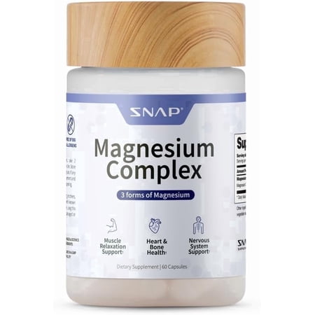 Snap Supplements Triple Magnesium Complex, Bisglycinate, Citrate and Oxide, 60 Capsules, Dietary Supplement for Adults, Easy-to-Use Capsule Format, Designed for muscle, sleep and bone support