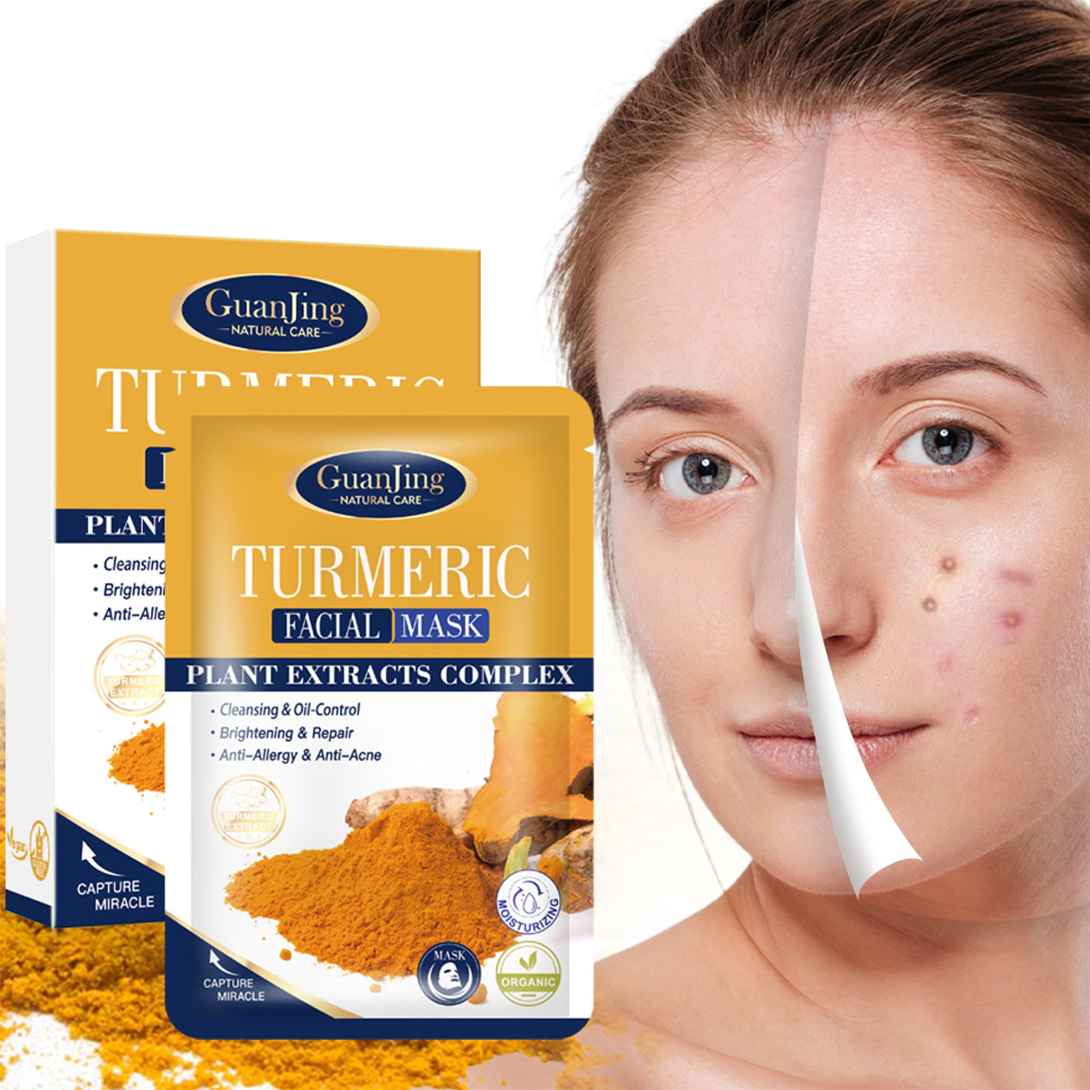 Foran klinke Validering Turmeric Facial Mask for Dark Spots , Skin Care Turmeric Face Mask for  Controlling Oil and Refining Pores 10 sheets - Walmart.com