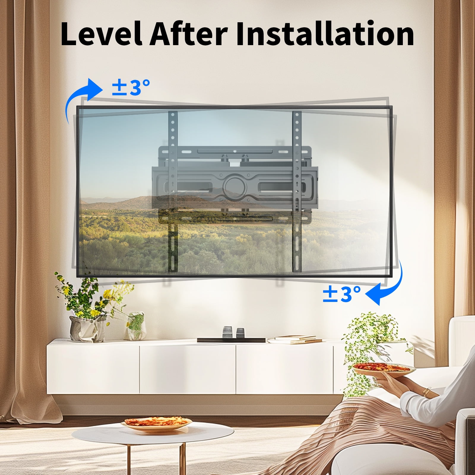 MountFTV Full Motion Swivel TV Wall Mount Bracket for 26-70 inch Flat Curved TVs, Hold up to 99 lbs,Max 400x400mm, Fits 12″/16″ Wood Studs with Articulating Dual Arms