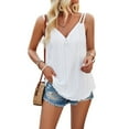 thumbnail image 3 of Women's V Neck Two Spaghetti Straps Vest Dress Casual Camisole Shirt Sleeveless Loose Cami Basic Tank Top, 3 of 5