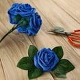 thumbnail image 2 of Artificial Flowers 25pcs Real Looking Royal Blue Foam Fake Roses with Stems for DIY Wedding Bouquets White Bridal Shower Centerpieces Arrangements Mothers Day Party Tables Decorations, 2 of 10
