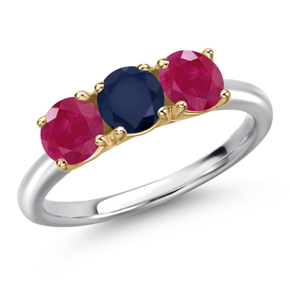 Gem Stone King 10K Two Tone Gold Blue Sapphire and Red Ruby Engagement Ring for Women | 1.70 Cttw | Round 5MM | Gemstone September Birthstone | Size 5