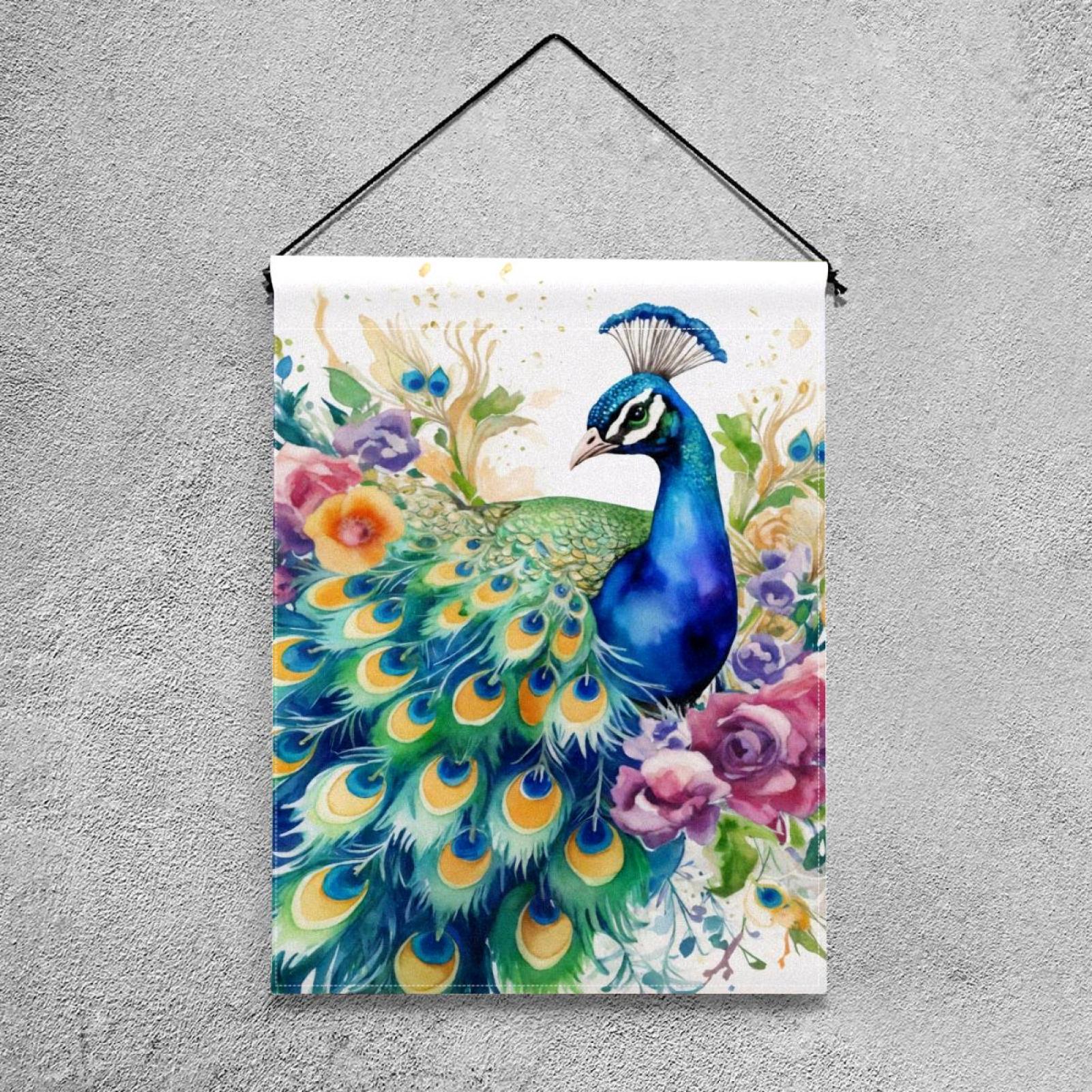 Watercolor Peacock with Flowers Double Sided Garden Flag Decorative Weather Resistant Yard Flag, Large DIY Vertical Flag for Farmhouse Patio Lawn, 28x40 Inch