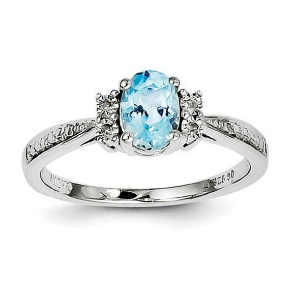 Primal Silver Sterling Silver Rhodium Diamond and Light Blue Topaz Ring