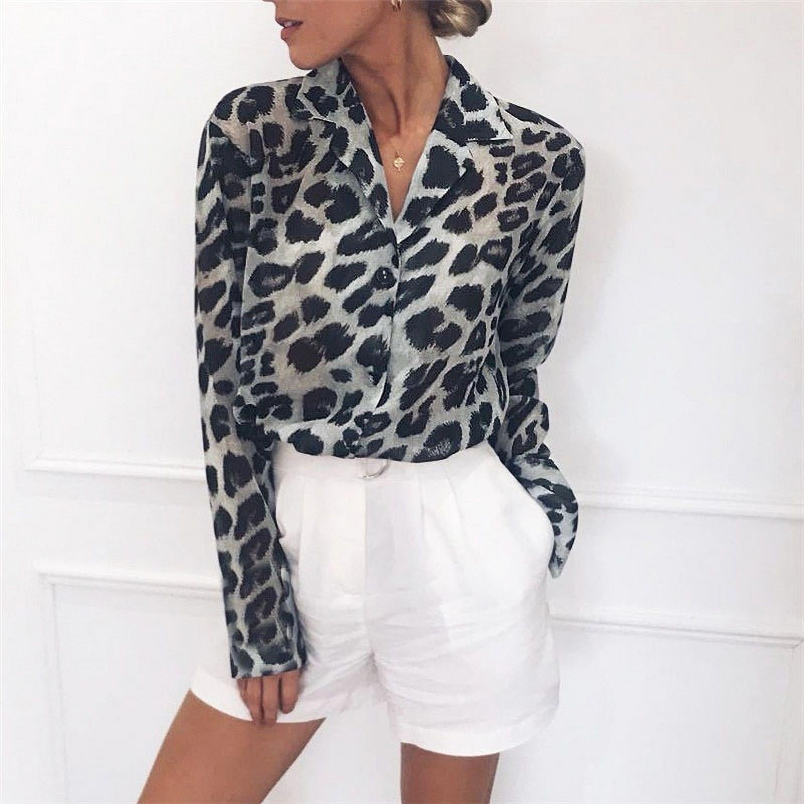 Sexy Women V-Neck Leopard Print Blouse 