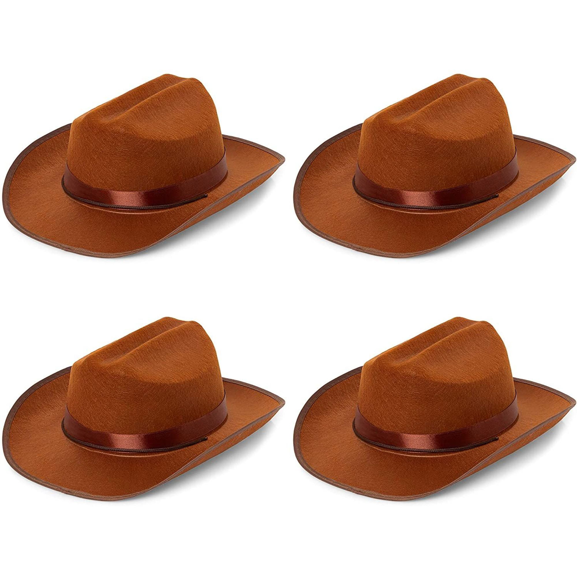 4 Pack Brown Felt Western Cowboy Hat for Kids, Unisex Youth, Halloween ...
