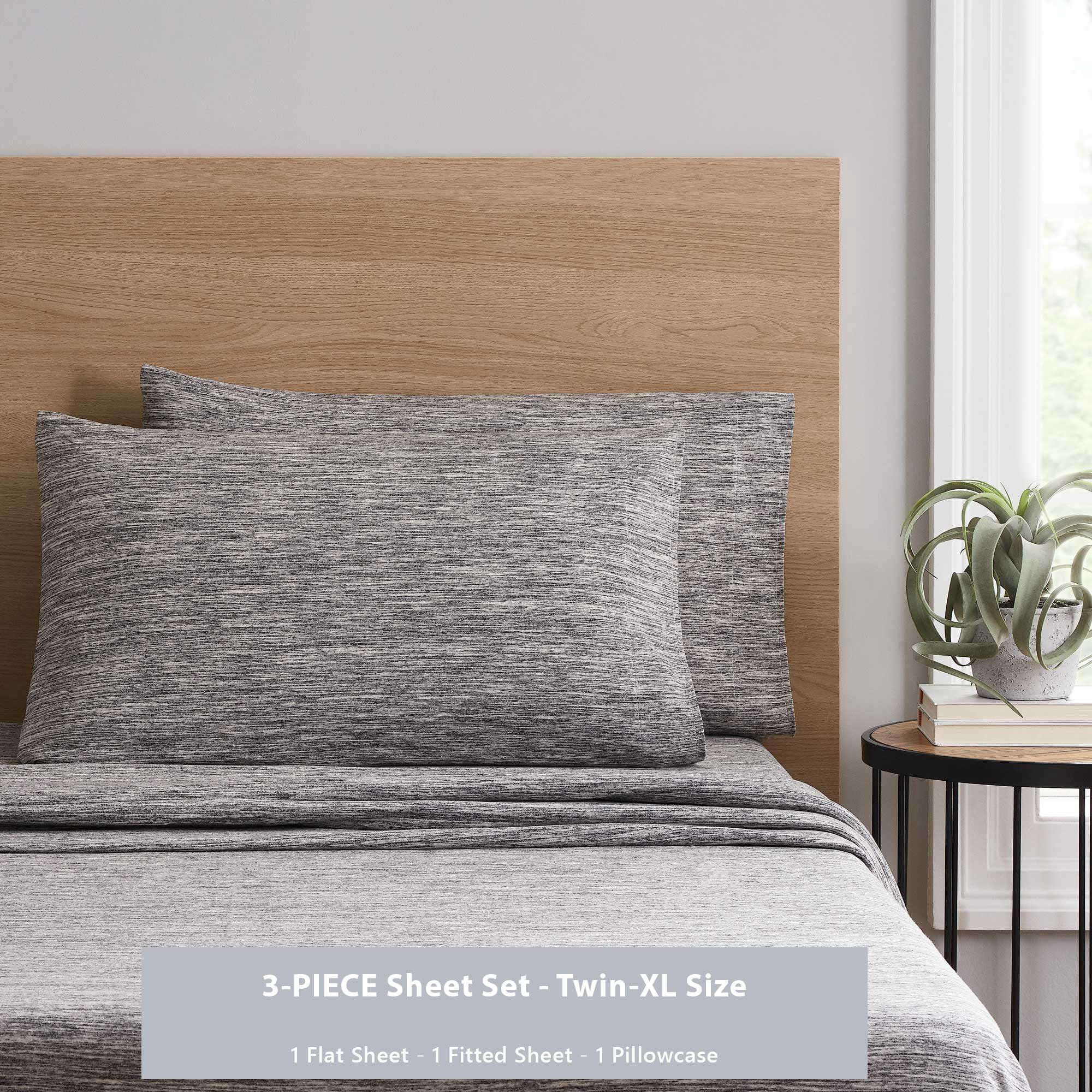 Mainstays Extra Soft Jersey Bed Sheet Set, Twin-XL, Grey Spacedyed, 3 Pieces