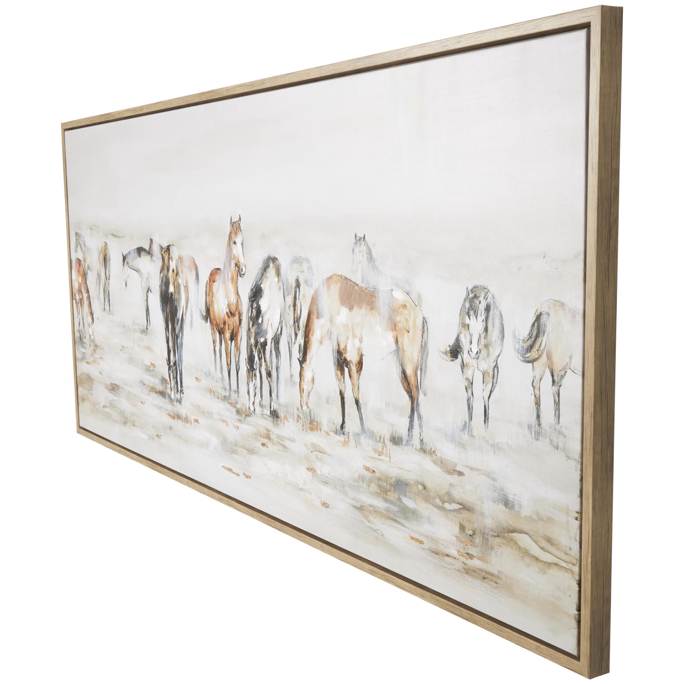 71" x 32" Horse Framed Wall Art with Wooden Frame and Gold Foil Accents, by DecMode