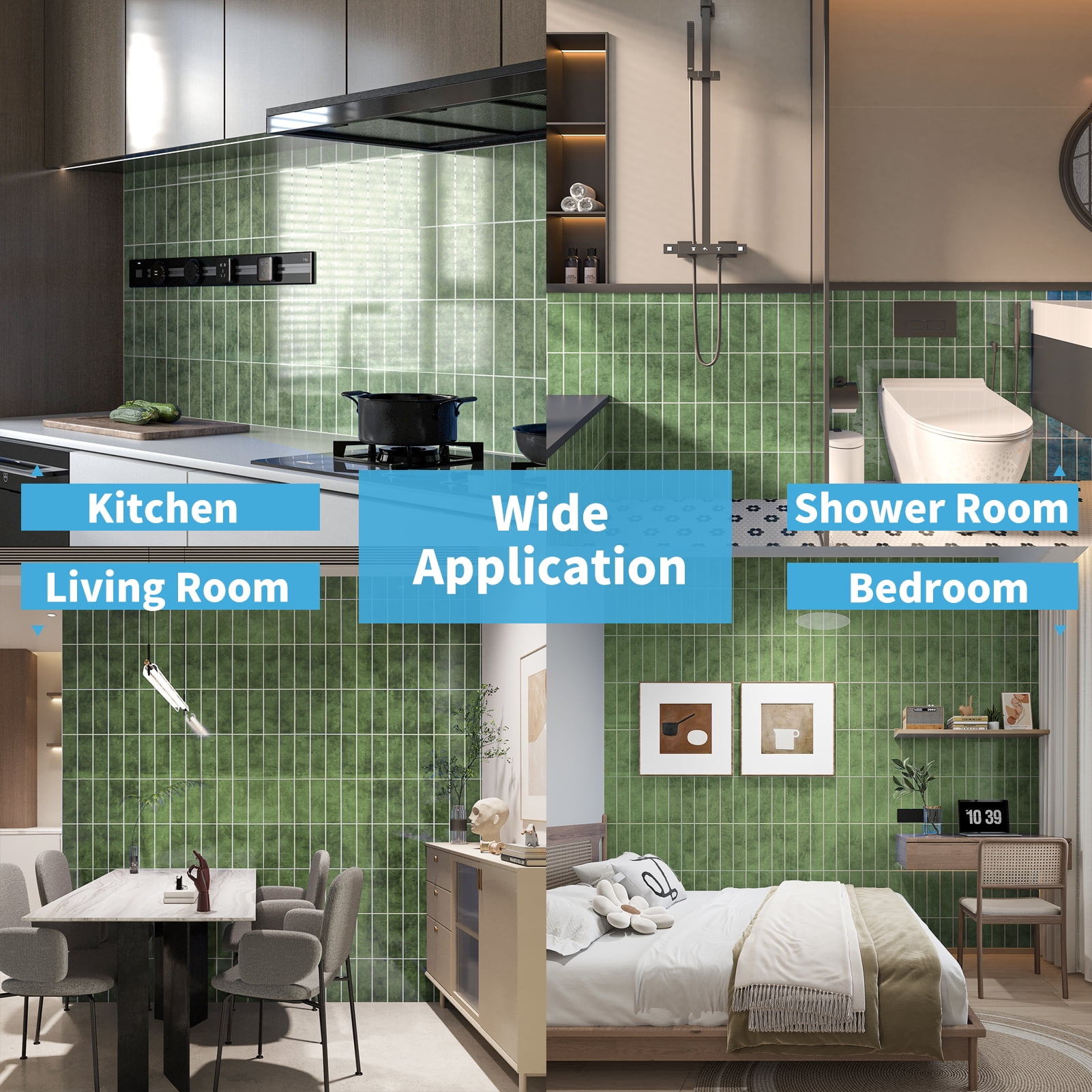 11.4''x9.1'' Green Peel and Stick Backsplash,SPC Wall Tile for Kitchen,Wall,Heat Resistant,Marble Design,7.2sq.ft.(Set of 10)