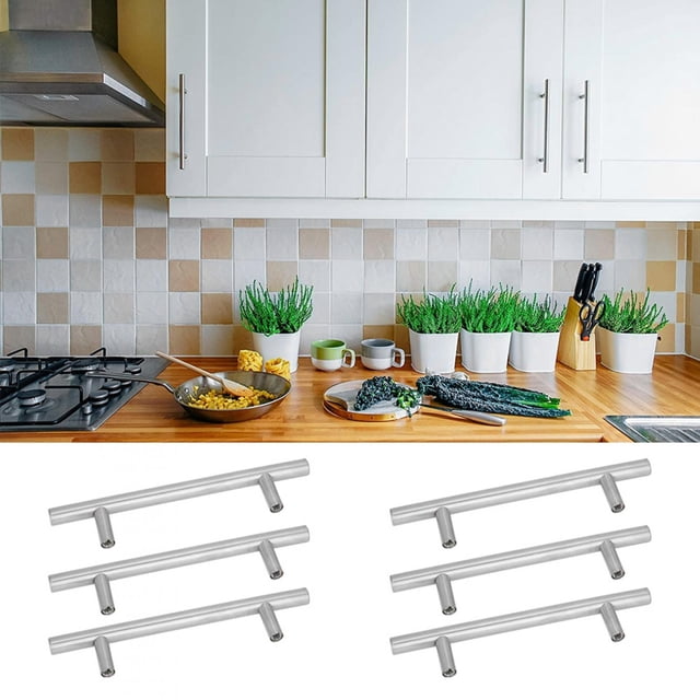 6pcs Acier Inoxydable Tbar Poignée Durable Meubles Matériel pour Armoires Armoires à Tiroirs Hangars