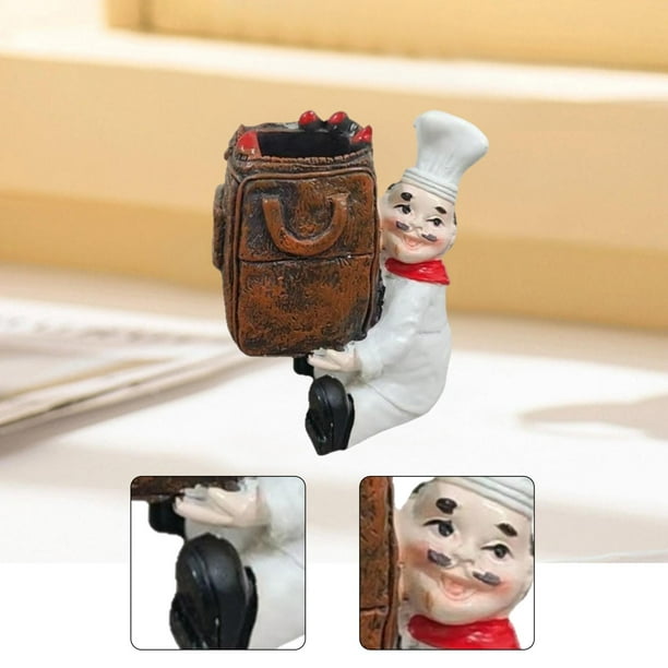 Figura de chef, adorno de escritorio, dispensador de palillos de dientes, estatua decorativa de resina, escultura para gabinete, cocina, decoración