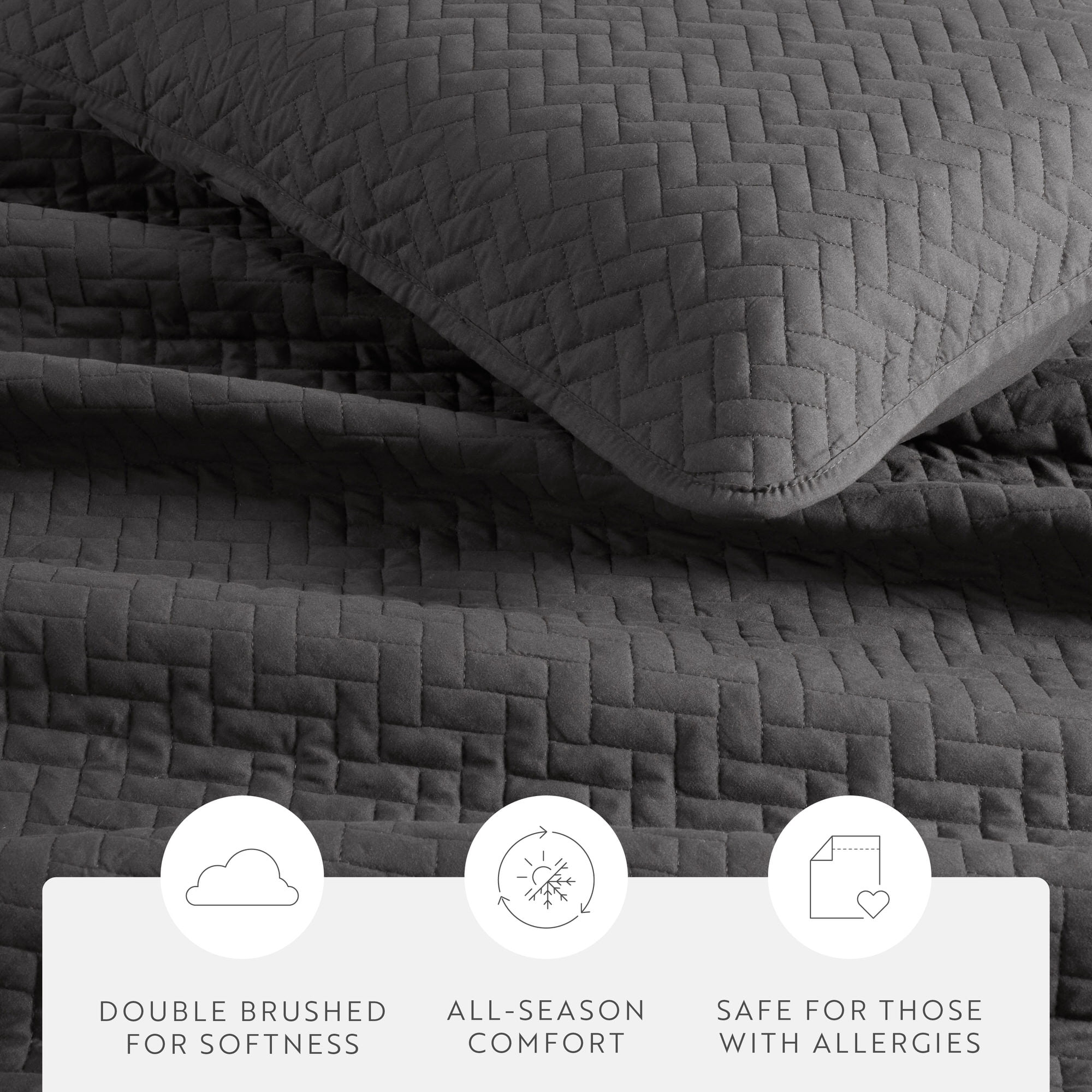Noble Linens Gray Herringbone Pattern Quilted Coverlet, King / CalKing