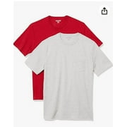 Amazon Essentials men's slim-fit short-sleeve crewneck T-shirt, pack of 2,grey heather/coral orange, Small