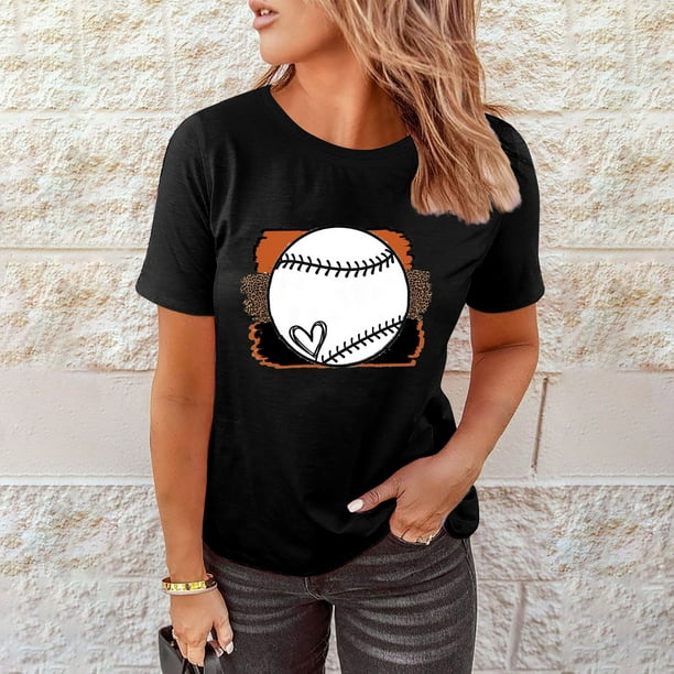 Gibobby Camisetas Mujer Baratas Manga Corta Camiseta con corazon beisbol para mujer Camiseta con corazon beisbol con grafico para mujer Ropa Negro XL Bodega Aurrera en linea