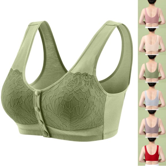 Cyglowse Bra for Seniors - Comfort Front Closure Shaping Bras for Seniors Lace No Underwire Snap Closing Bras Dark Green 36
