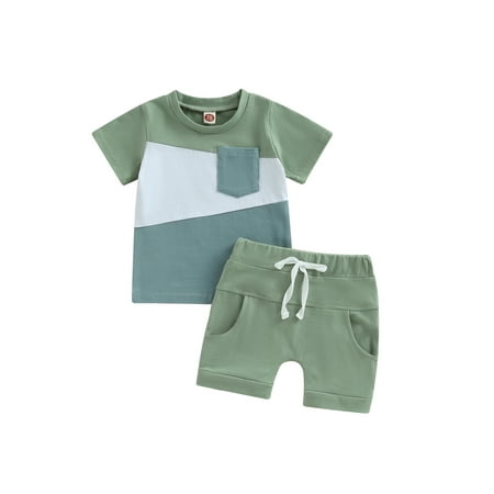 

Bagilaanoe 2pcs Toddler Baby Boys Short Pants Set Contrast Color Short Sleeve T-Shirts Tops + Shorts 6M 12M 18M 24M 3T Kids Casual Summer Outfits