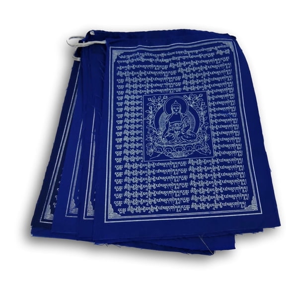 Medicine Buddha Tibetan Prayer Flags Solid Blue Color From Nepal Set of 10 Flags
